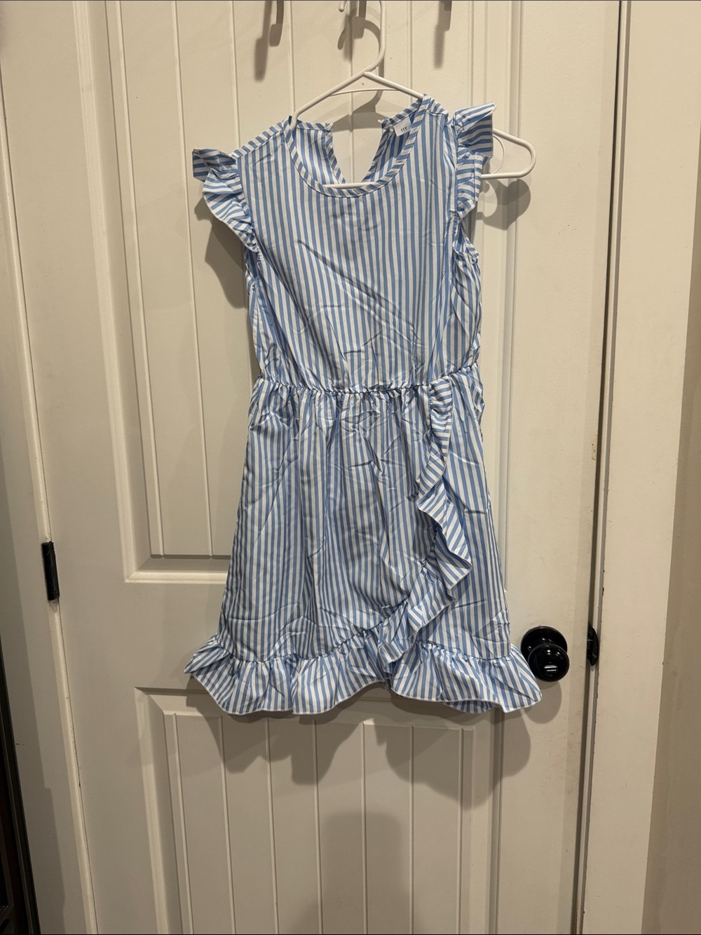 Blue & White Striped Ruffle Kids Dress